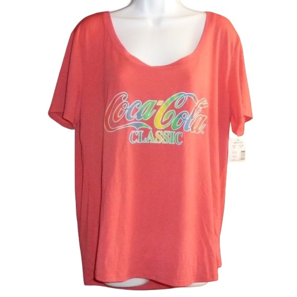 Coca Cola Logo T Shirt, Short Sleeve, Soft, Light Red Orange, Round Neck, L, Nwt